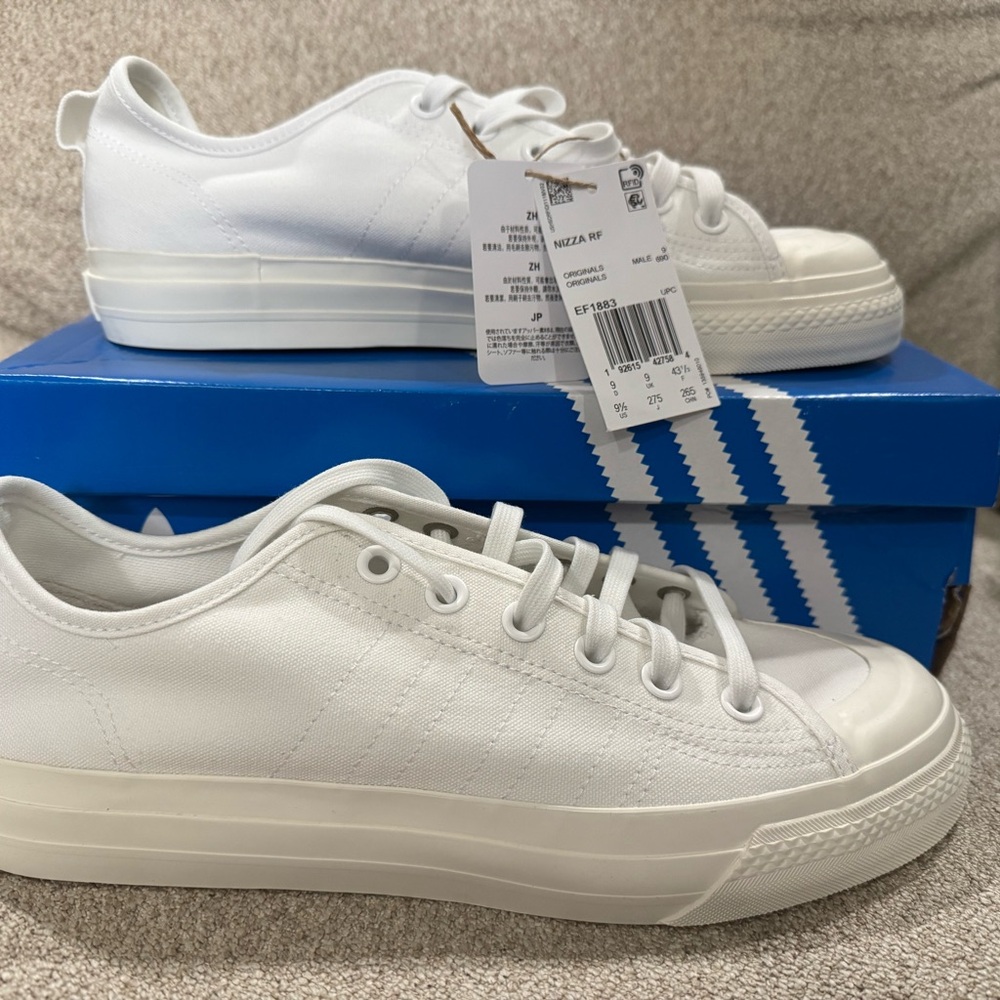 NWT Adidas Nizza RF All White 9.5M/10.5W